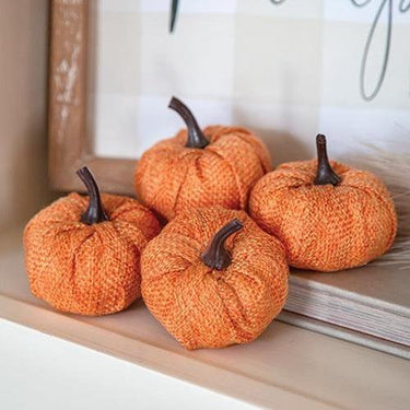 4 Pack Orange Burlap Pumpkins 225 - The Fox Decor